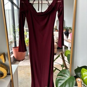 Long Sleeve Burgundy off the Shoulder Dress